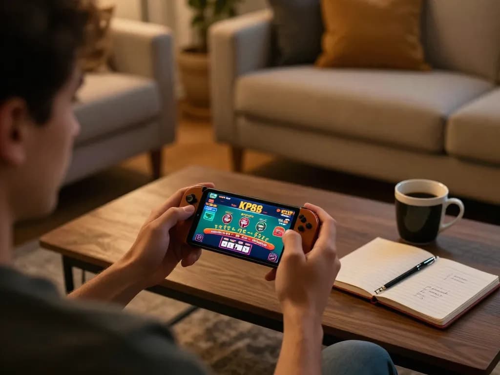 Engaging KP88 gameplay on smartphone showcasing live dealer action in a cozy home setting