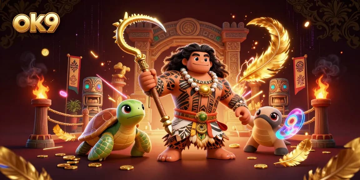 Experience thrilling wins at ok9 with a dynamic scene of a hawk and turtle in a vibrant casino.