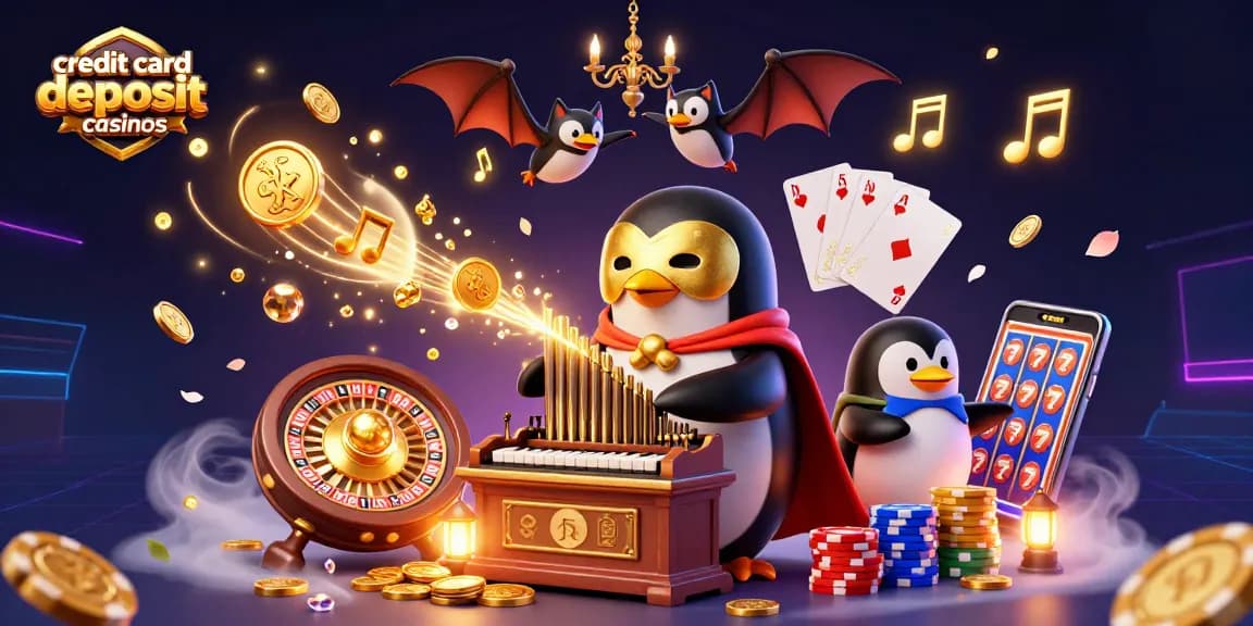 Experience the thrill of credit card deposit casinos with coins, cards, and vibrant gaming elements.