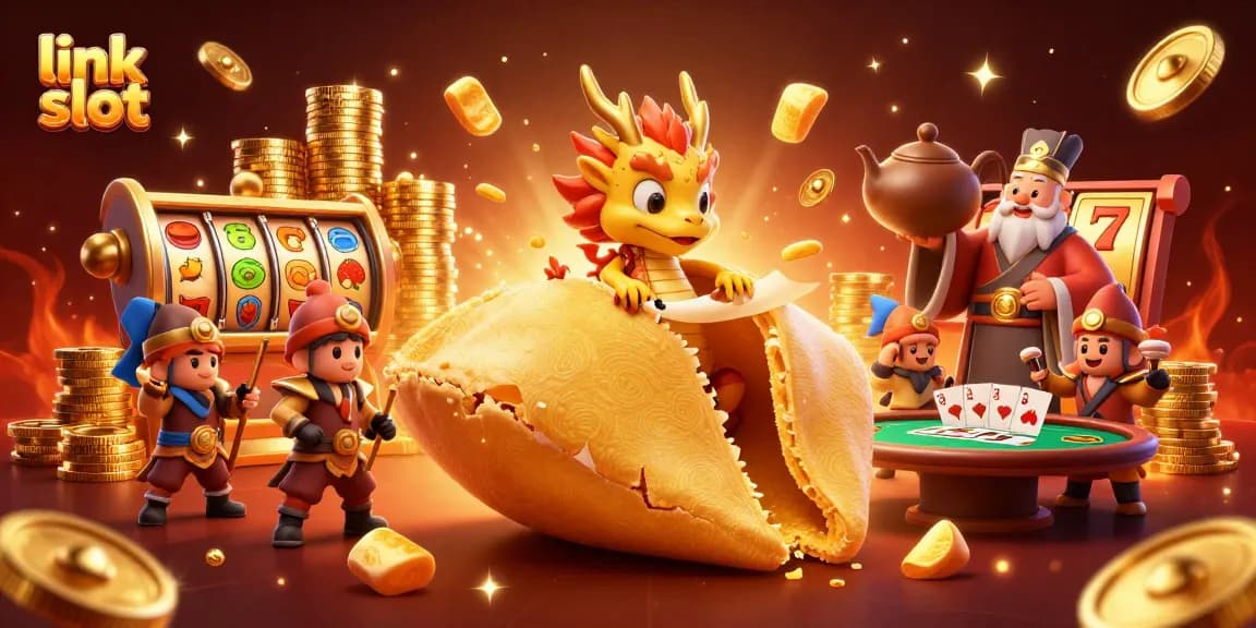 Experience the thrill of winning in link slot with a rich 3D casino scene featuring dynamic slot elements and vibrant characters.