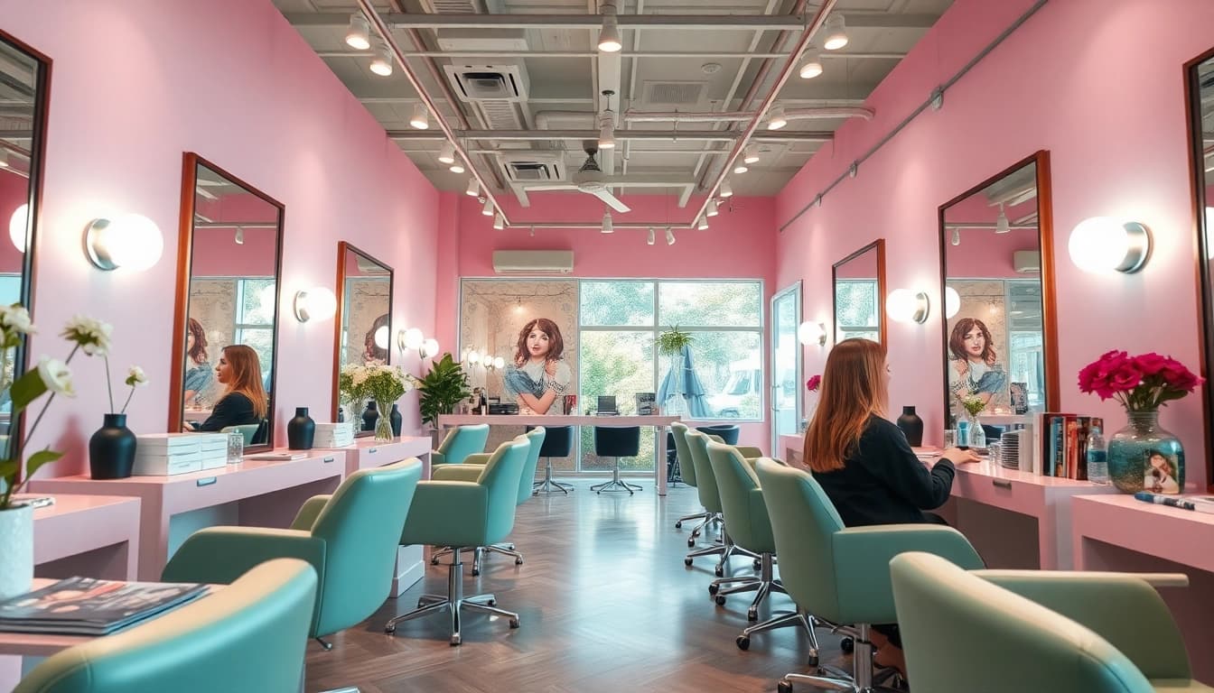 Find the best hair salons with stylish decor and warm ambiance in modern hair salon interior.