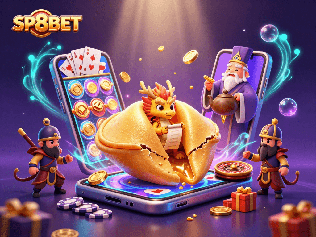 Engage in thrilling gaming adventures with SP8BET in a vibrant, dynamic casino scene.
