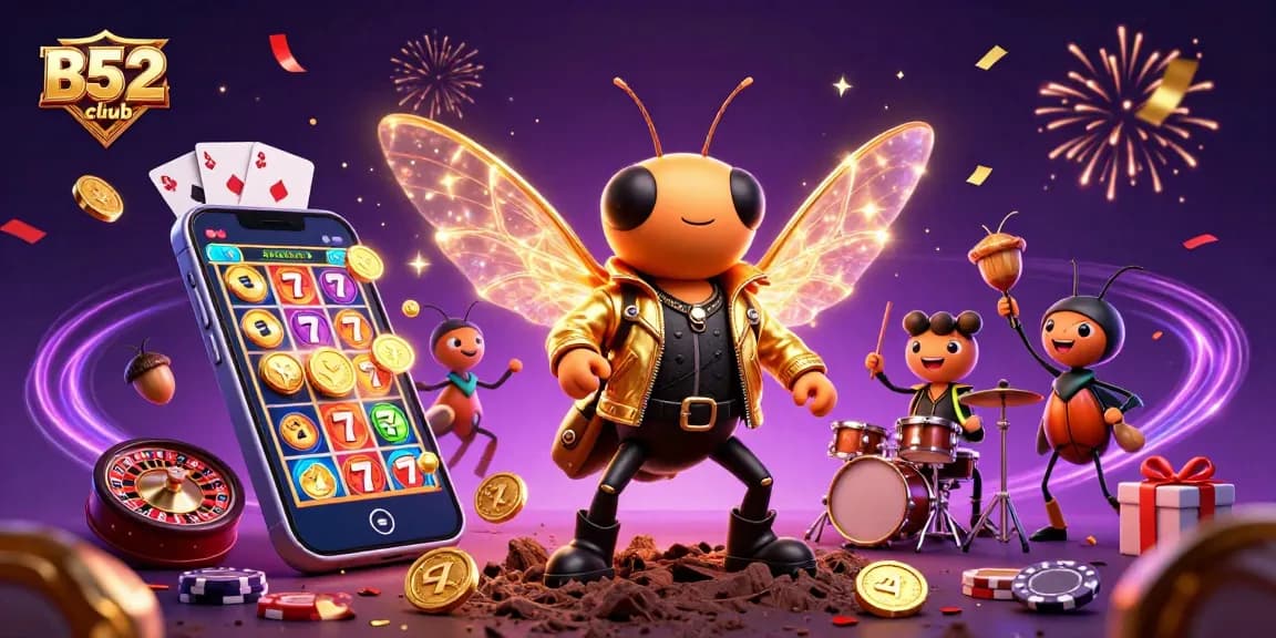 Experience the excitement at B52club as the rock star cicada performs with fun gaming elements!