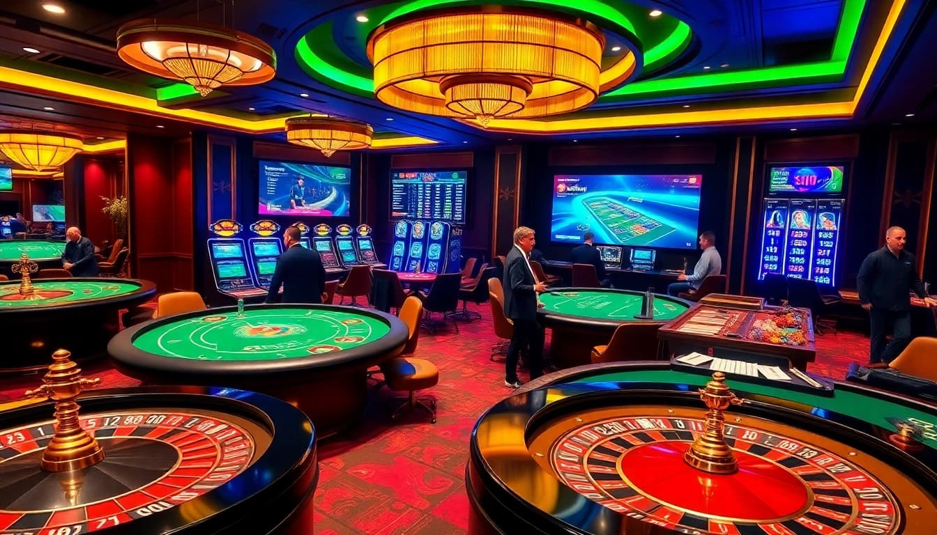 Experience thrilling betting action at https://rr99x.com/ with a stunning online casino interface featuring poker tables and roulette wheels.