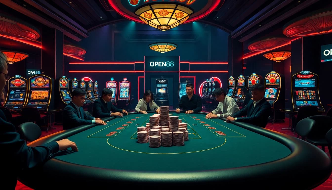 Experience the thrill of gaming at OPEN88 with an elegant casino scene.