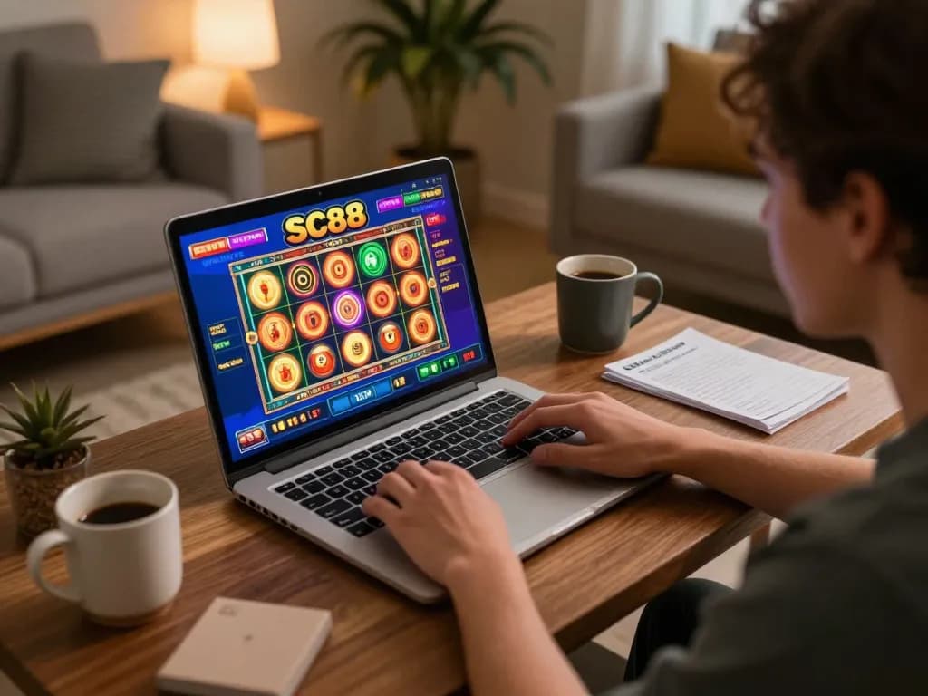 Engaging gameplay on SC88 slot game interface during an online casino session at home