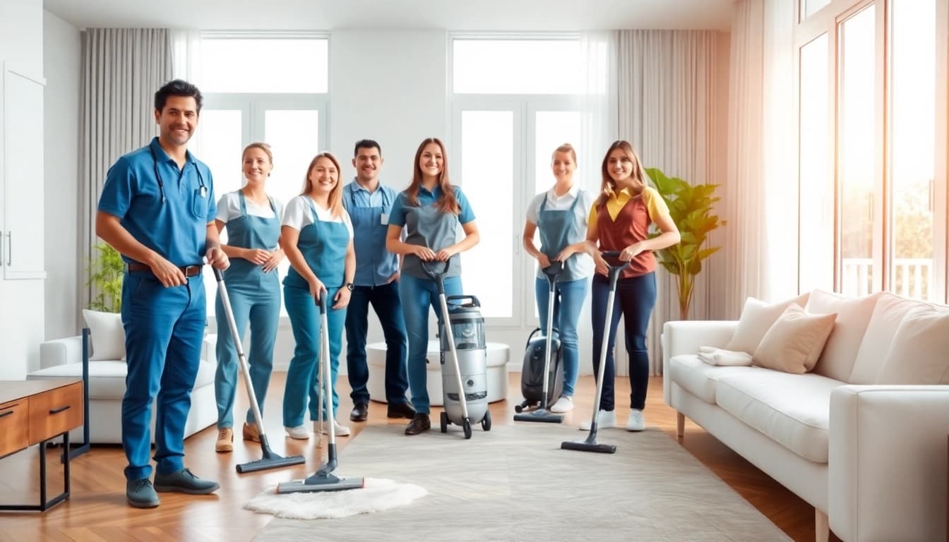 Experienced team providing cleaning services near me in a bright, modern home.