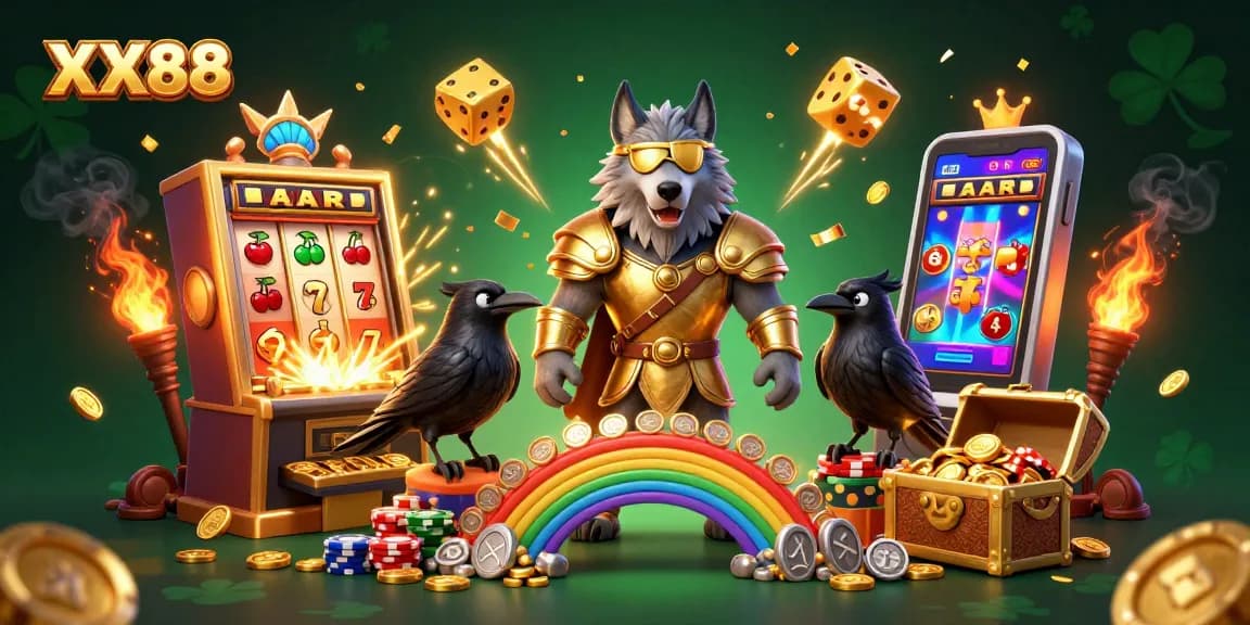 Experience immersive gaming at XX88 with Odin and ravens beside glorious jackpot reels bursting with coins.