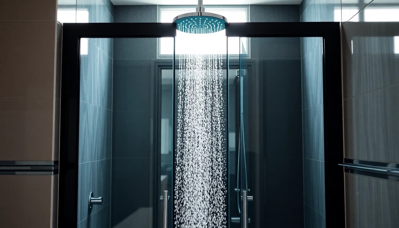 Admire stunning black frame shower doors enhancing a stylish bathroom design.