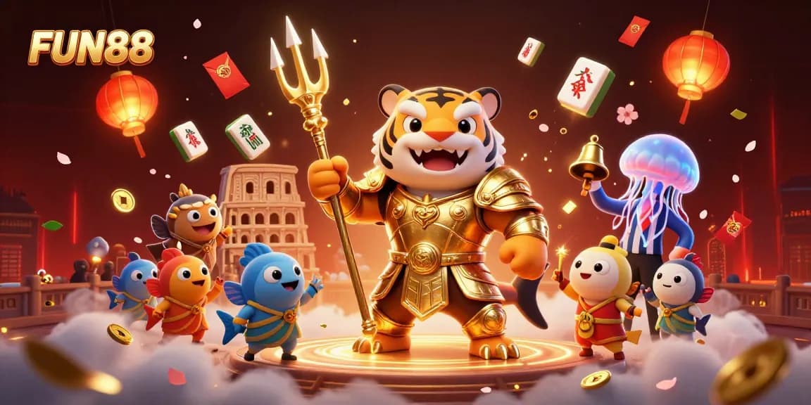 Experience FUN88's thrilling online casino with a dynamic underwater scene filled with vibrant colors and lively characters.