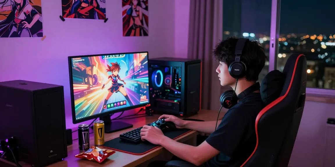 Engaging gaming setup showcasing online hentai games with vibrant graphics and cozy atmosphere.