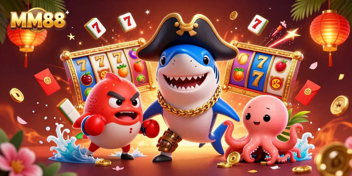 Experience the thrill of MM88 gaming with an engaging and colorful slot scene featuring cartoon characters.
