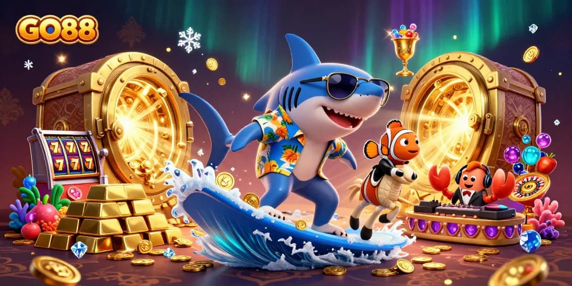 Experience excitement at GO88 with vibrant gold coins and dynamic casino elements.