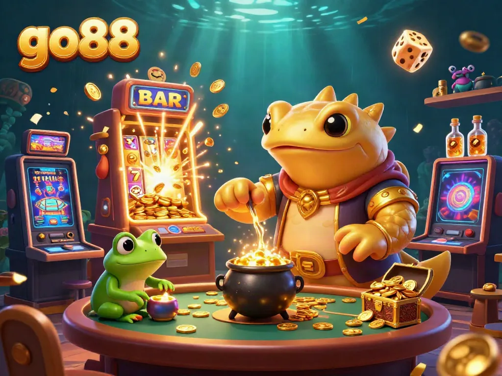 Engage in thrilling winnings with go88's dynamic casino experience, highlighted by golden coins and vibrant gaming elements.