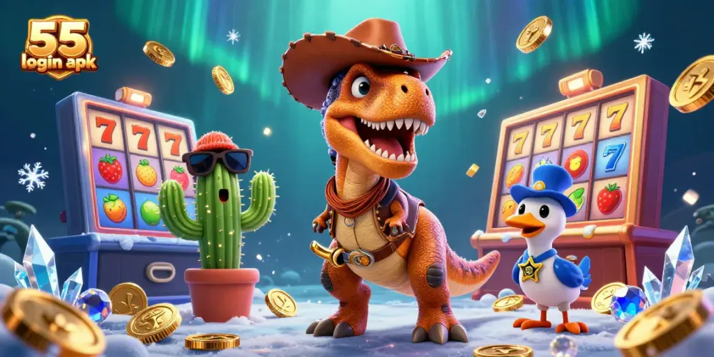 Experience the thrill of 55 club login apk in this rich, dynamic cartoon casino scene.