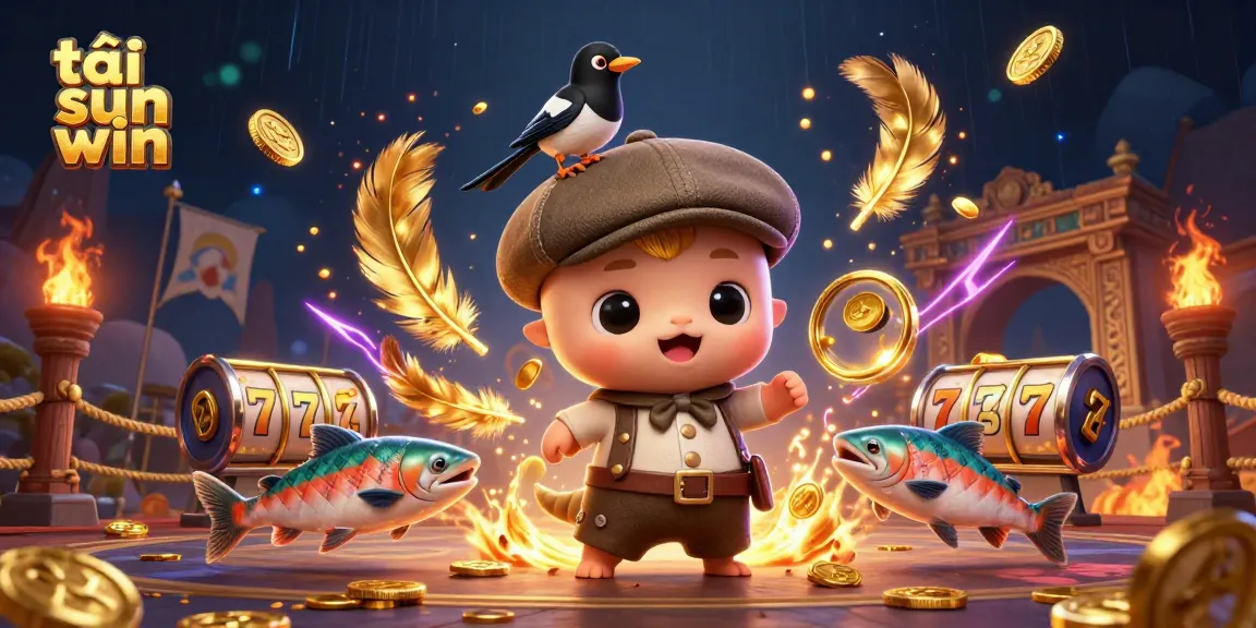 Experience the thrill of tải sun win with a vibrant scene of casino elements and playful characters.