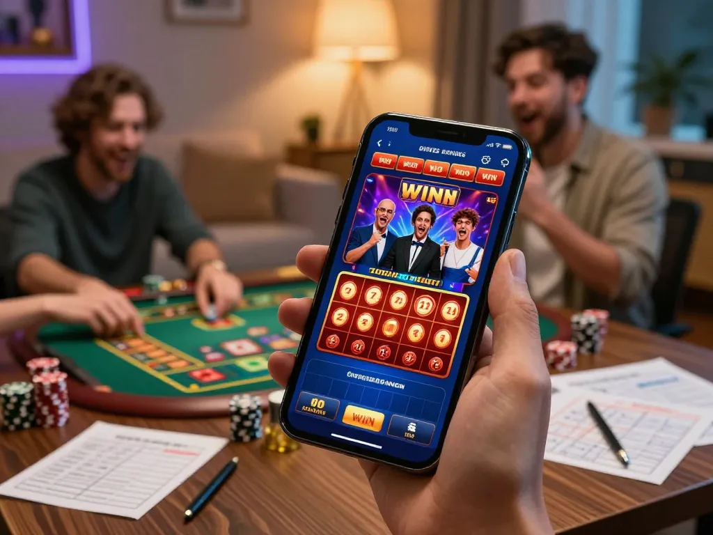 77bet players celebrating a win on a smartphone while enjoying online gaming in a cozy home setting.
