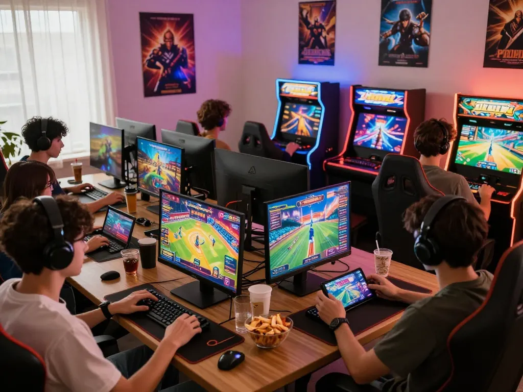 Engaged players at the hit club enjoying various online games in a vibrant gaming room.