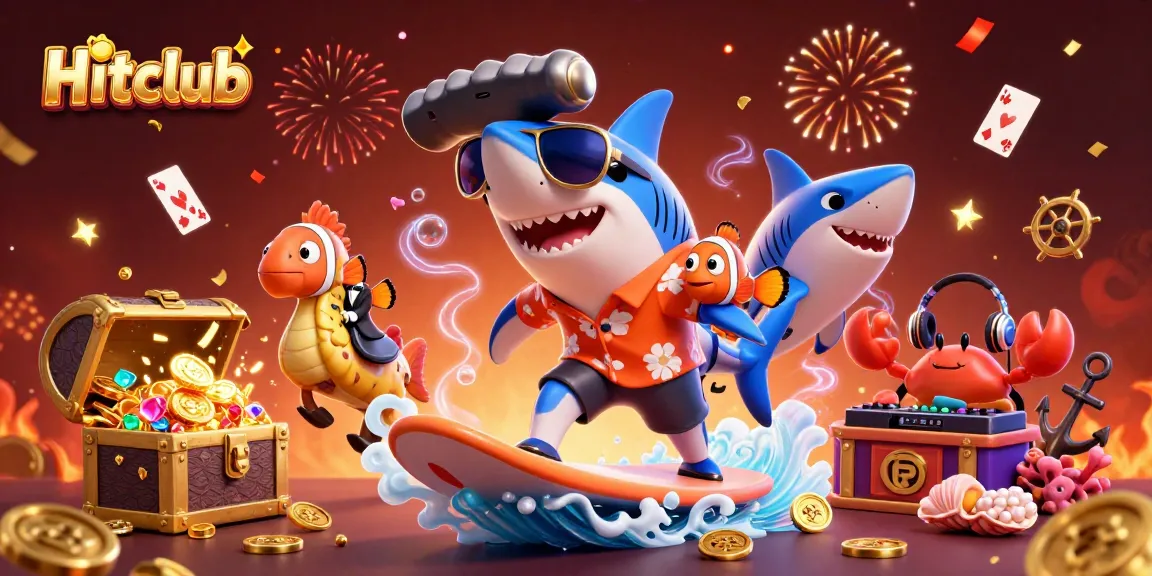 Hitclub showcases gaming excitement with unique characters amid treasure and casino elements.