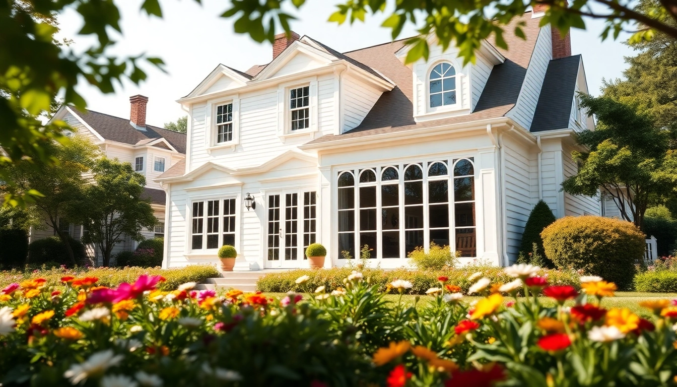 Beautiful colonial home addition with inviting design and landscaped garden.