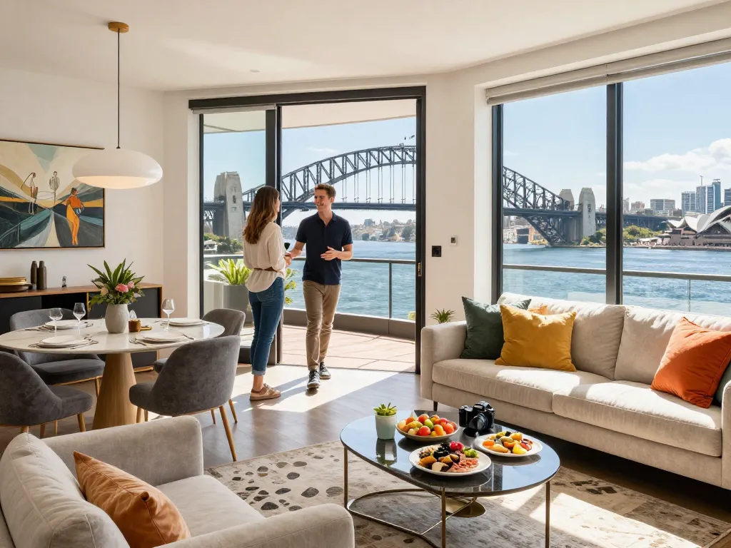 airbnb management sydney with a stylishly decorated apartment and welcoming host greeting guests