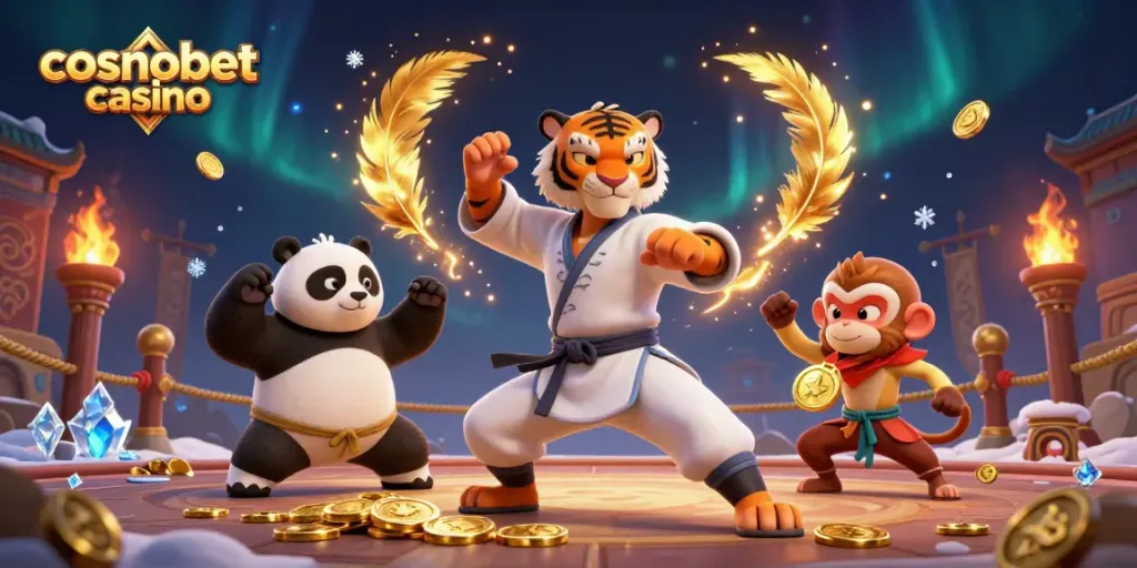 Engage with top games at cosmobet casino, featuring cartoon characters in a vibrant gambling scene.
