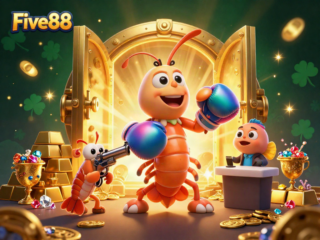 Engage in thrilling gaming at Five88 with a vibrant casino illustration featuring prizes and excitement.
