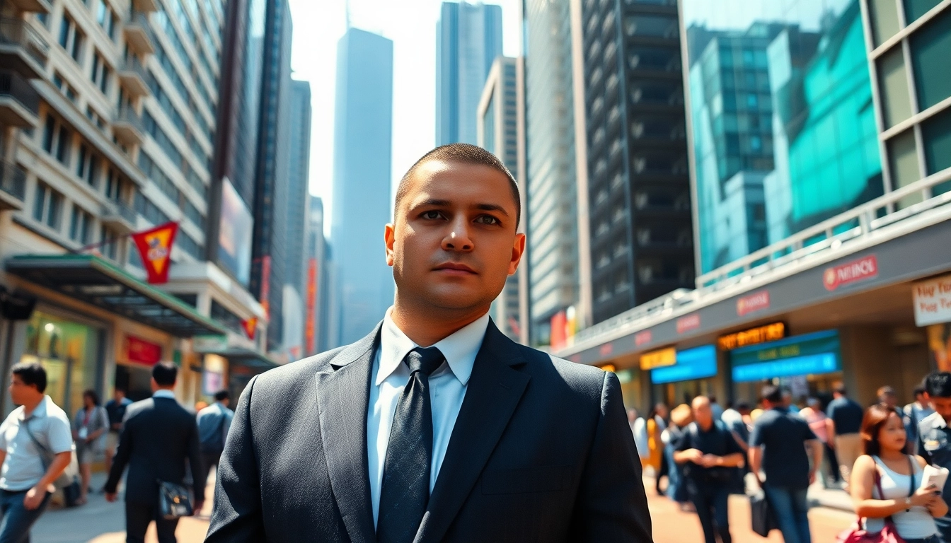 Close protection Hong Kong officer ensuring safety in a busy city environment.