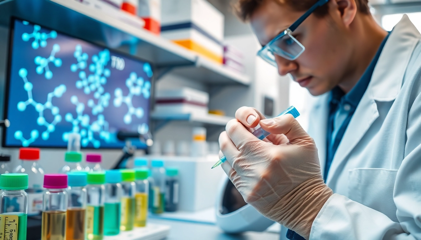 View of lab research into Peptides UK with a scientist manipulating vials and equipment.