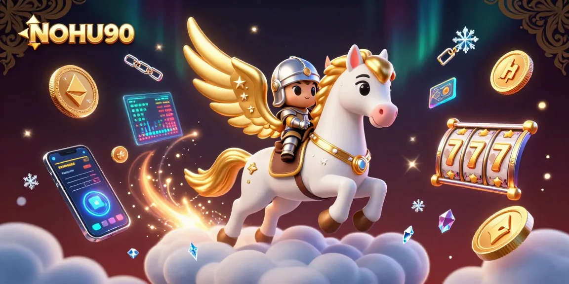 Engage with NOHU90's dazzling celestial gaming experience featuring a knight riding a majestic horse.