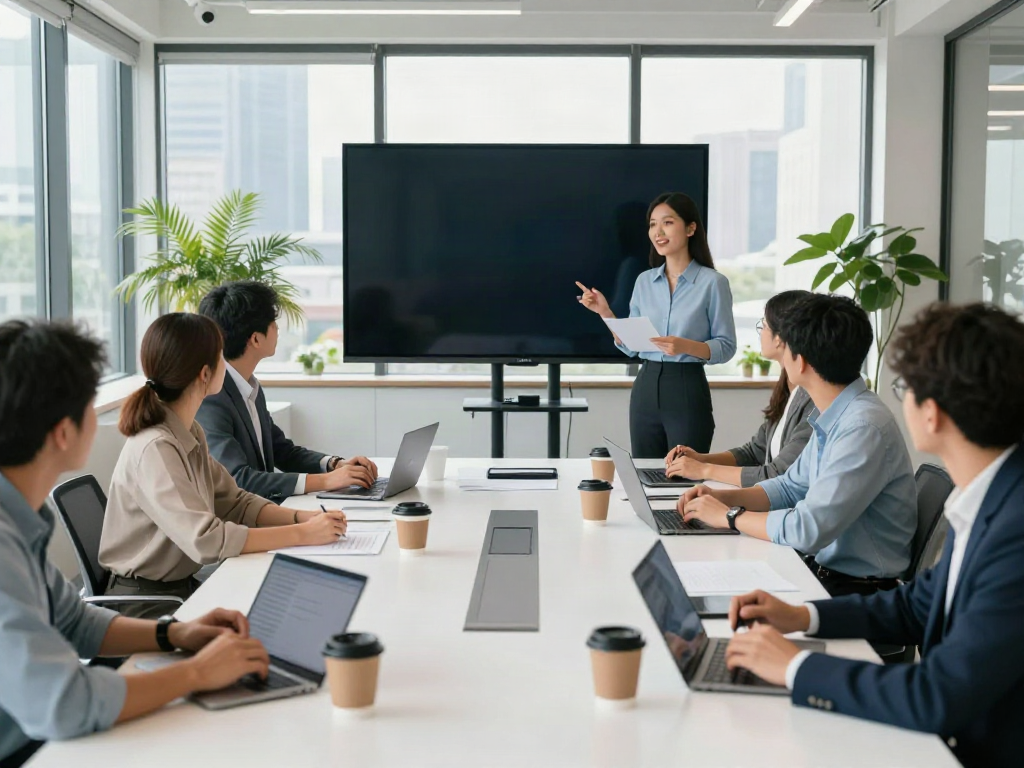 Team actively collaborating in a modern office with a focus on innovative strategies and insights.
