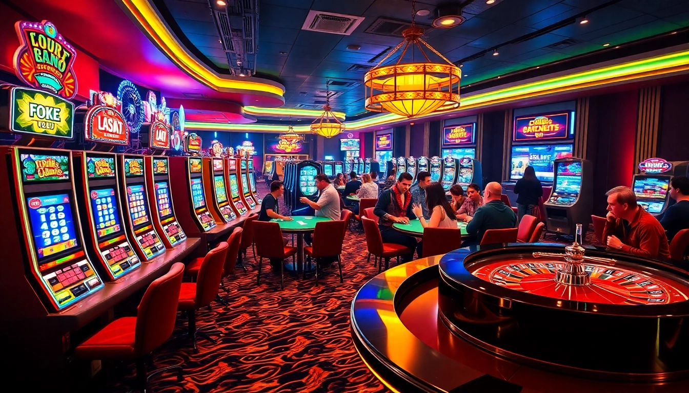 Experience winning thrills at https://f168.news/ with exciting casino scenes filled with colorful slot machines.
