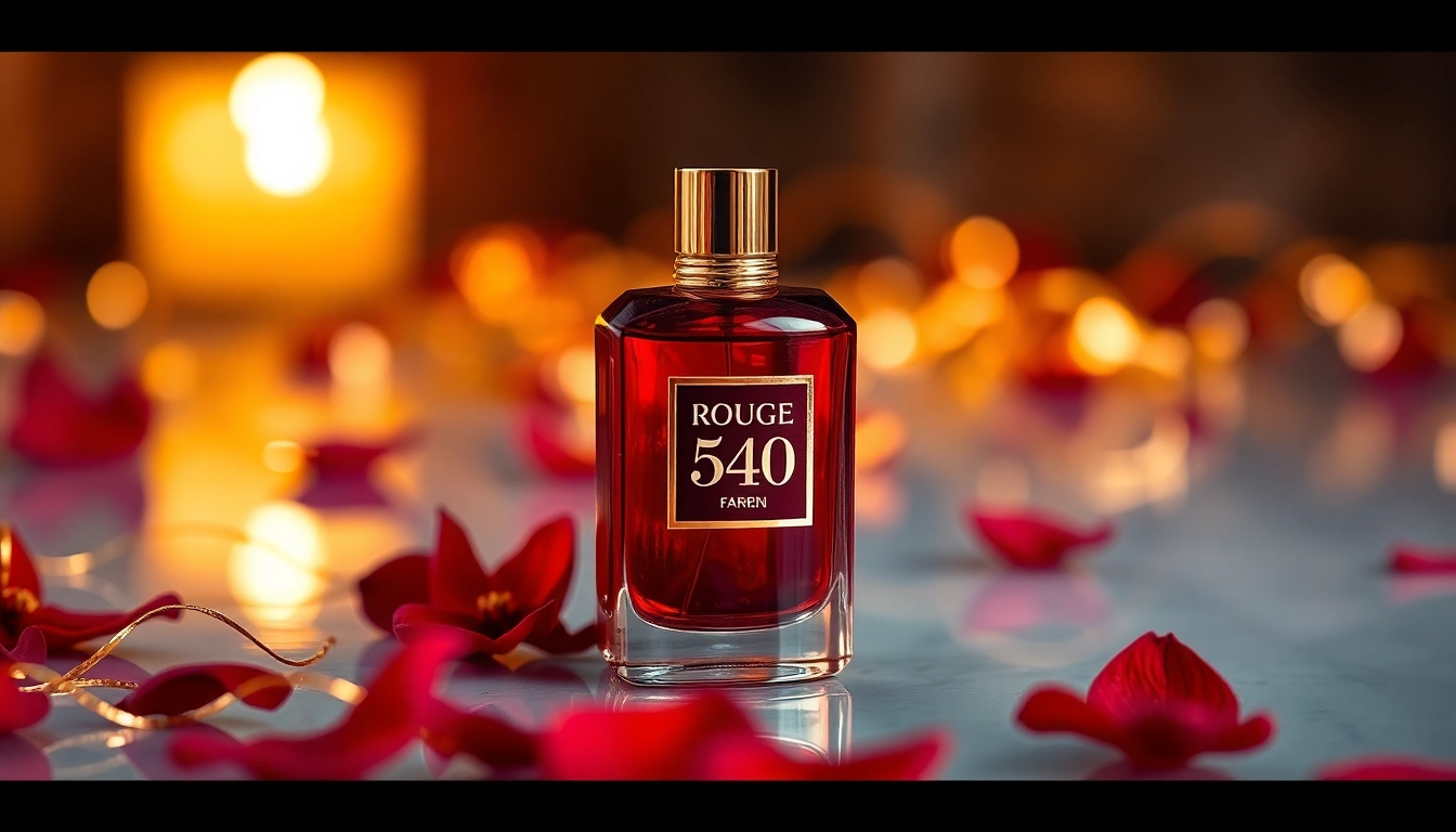 Showcasing Rouge 540 elegant fragrance bottle with luxurious saffron and floral accents.
