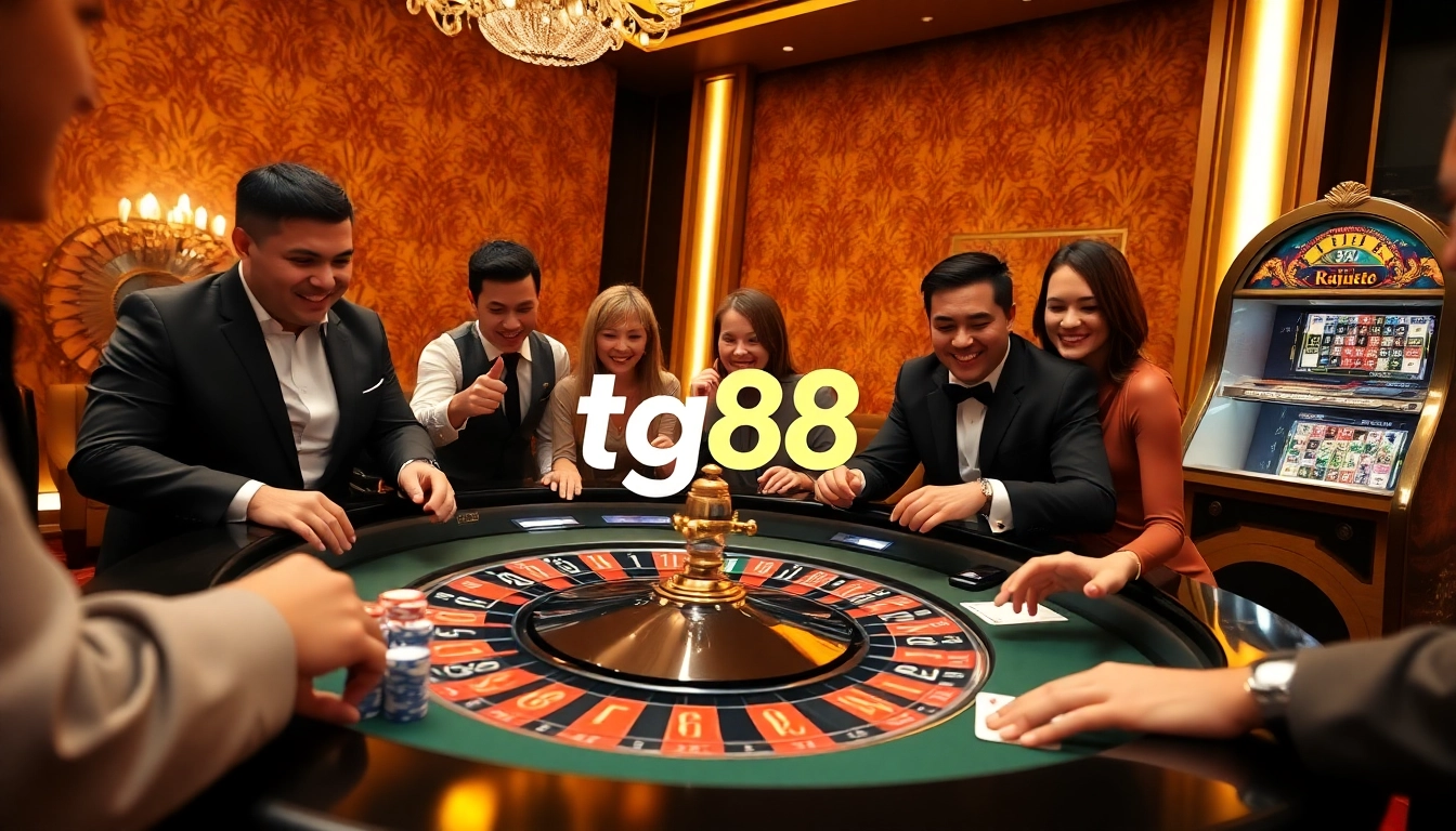 Experience the thrill of tg88 at an upscale casino with poker chips and roulette tables.