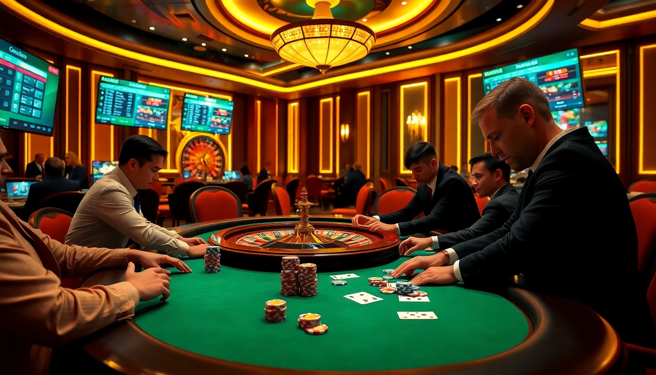 Engage with thrilling B8 poker gameplay at a luxury casino table featuring vibrant colors and strategic betting elements.