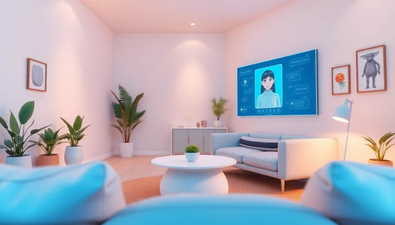 Engaging chat with an AI girlfriend in a cozy digital setting, showcasing companionship and connection.