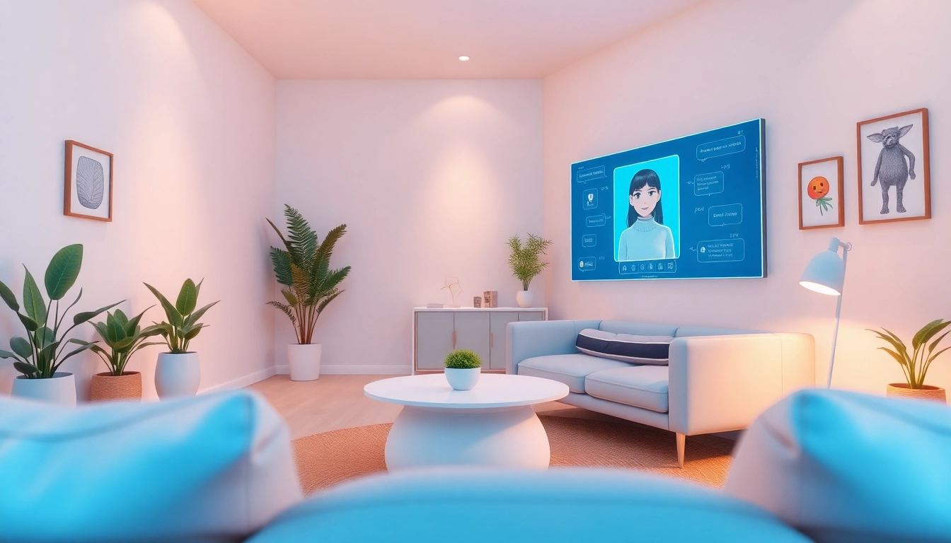 Engaging chat with an AI girlfriend in a cozy digital setting, showcasing companionship and connection.