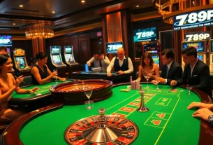 Players enjoying games at 789P casino with colorful roulette and poker elements.