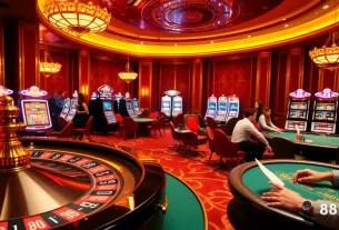 Immersive casino experience with luxury and excitement at 68VIP featuring roulette, poker, and slot machines.