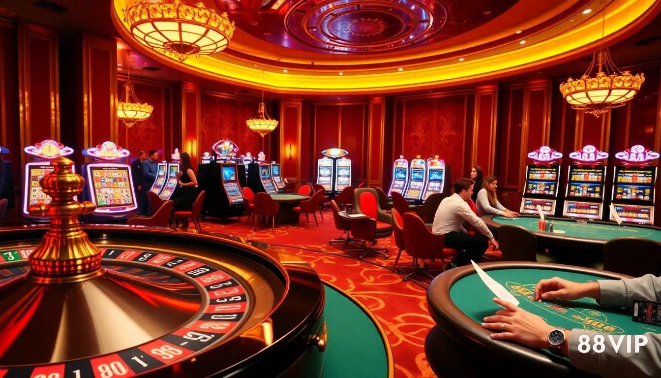 Immersive casino experience with luxury and excitement at 68VIP featuring roulette, poker, and slot machines.