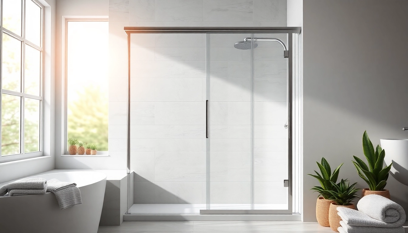 Stylish shower screen door enhances a modern bathroom with chic design and natural light.