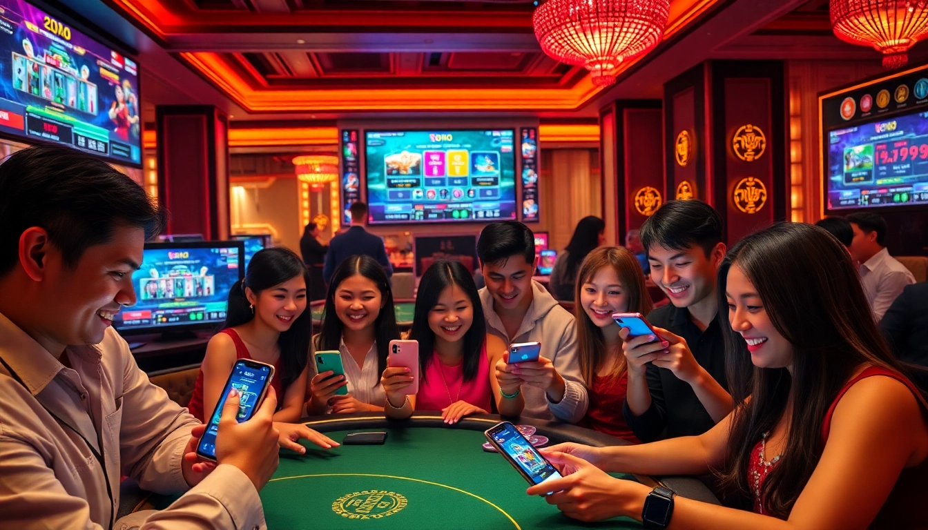 Experience online gaming excitement at vvvwin88.live with diverse players enjoying casino games in a vibrant setting.