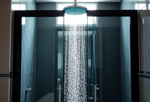 Admire stunning black frame shower doors enhancing a stylish bathroom design.