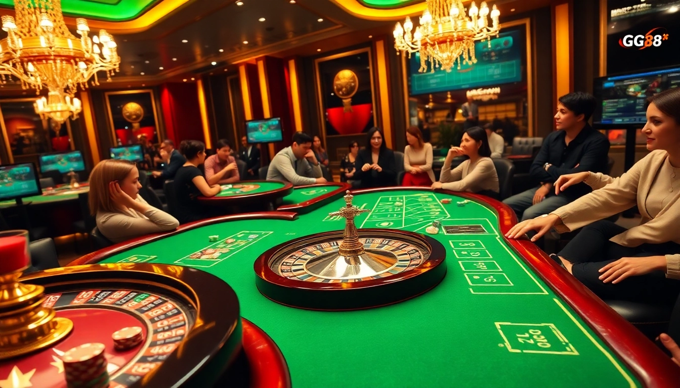 Experience excitement at GG88 as players engage with dynamic casino tables and digital interfaces.