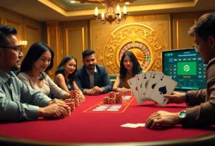 Players strategizing at a poker table with colorful chips at https://pg88mk.com/ for a thrilling gambling experience.