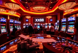 Players enjoying the thrilling atmosphere at XX88's slot machine section.