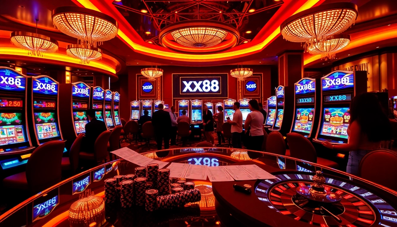 Players enjoying the thrilling atmosphere at XX88's slot machine section.