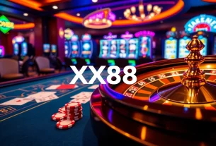 Experience the thrill of gaming at XX88's luxurious casino tables with professional dealers.
