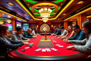 Players enjoying an exciting game of poker at Nhà cái TG88 casino tables with vibrant ambiance.