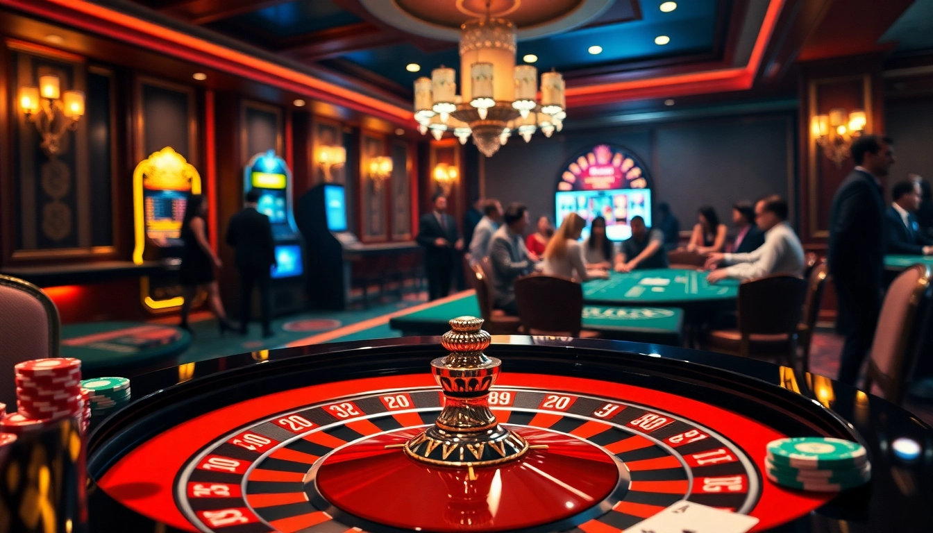 Exciting gambling scene at https://qq88.today/ featuring roulette, poker, and vibrant casino elements.